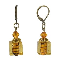 Earrings - E226 - Murano Style Glass - Cube ~ Topaz (Golden)