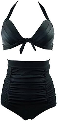 Laromcy Retro High Waist Padded Swimsuit Polka Bikini Set Plus Size (XL, Black)