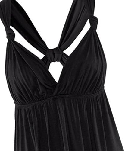 Encharm Women's Sexy Deep V Neck Cross Back Long Maxi Beach Bikini Cover-up Dress Black Freesize