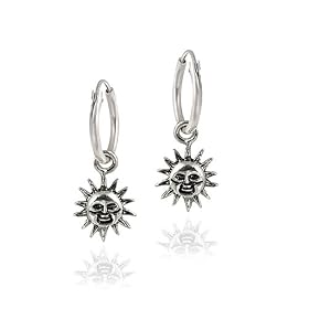 Sterling Silver Dangling Sun Small Hoop Earrings