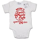 Dirty Fingers  Mum's Twin Peaks Café open 24 hrs  Baby & Toddler Short Sleeve Bodysuit / BabyGrow, 3-6 months, White