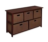 Badger Basket Five Basket Storage Unit with Fabric Folding Baskets, Cherry