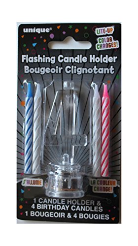 HAPPY 4TH BIRTHDAY FLASHING NUMBER CANDLE HOLDER WITH 4 BIRTHDAY PARTY CANDLES