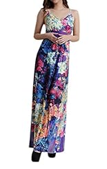 V-neck Spring Summer Polyester/Spandex Floral Print Empire   Waistline Maxi Dress 