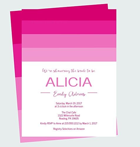 Bright Pink Bridal Shower Invitations Wedding Brunch Invites Mod Stripe Printed 5 x 7 with Envelopes Set of 15 or More