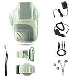 White Adjustable Deluxe Sportband / Workout Armband with Adaptable Neck Str ....