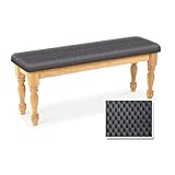 Wood Country Style Natural Farmhouse Dining Bench with Silver Textured Viny ....