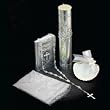 Silver-Plated Baptismal Gift Set in Spanish with Decorated Candle, Elegant Rosary, Baptismal Missal, Holy Spirit Handkerchief, and Decorated Shell (Banada en Plata Bautizo Set de Regalo)