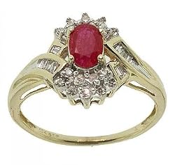 Yellow Gold Sz=7 Cocktail Ring 1/2ct Oval Ruby Diamond