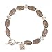 Oval Shaped Smokey Quartz Gemstone Bead Toggle Bracelet with Crystal and Sterling Silver Lotus Blossom Flower Charm Accents, 7 3/4" Length, #7530