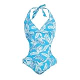 Monokini Swimsuit Leaf Pattern Blue
