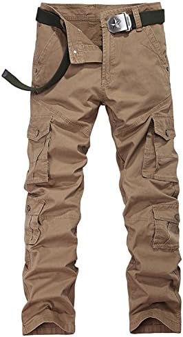Chalmart Men's Fall Fashion Outdoor Mid Rised Straight Leg Leg Cargo Pants Yellow 34