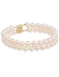 White Freshwater Cultured AA-Quality Pearl (6.5-7mm) Double-Row Bracelet with 14k Yellow Gold Clasp