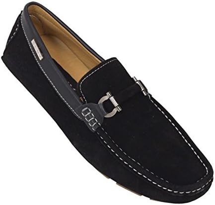 Steven Land Footwear: SLNY Collection Mens Classic Genuine Suede Driving Moccasin Loafer with Silver Ornament in Black: Style SLNY295 Black-000 13 D (M) US