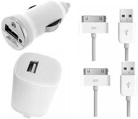 OoRange 4 in 1 Wall Car Charger + 2x USB Cable for Apple for iPhone 3 iPhone 4 4s iPod 1th 2nd 3rd 4th Gen, iPod IOS 8 compatible
