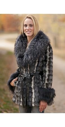 Women's Gabrielle Sheared Mink Fur Coat with Raccoon Fur Trim