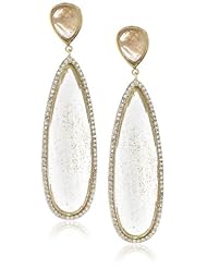 Marcia Moran "Luminous" Gold Plated Post and Long Cubic Zirconia Surrounding Oval Stone Drop Earrings