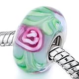 Pugster rose de fleur Green Leaf Murano breloques en verre Pandora Chamilia Biagi Perles Breloques Compatible