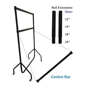 HEAVY DUTY DISPLAY DOUBLE 4' Feet RAIL HANGING GARMENT + EXTENSIONS + CENTRE BAR