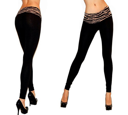 Yoga Legging Pants with Zebra-Puma Print Fold Over Waist Cotton spandex S-M-L