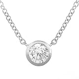 14k White Gold 1/3ct Round Bezel Set Diamond Solitaire Pendant (HI/I1) on a 14k white gold 16 chain