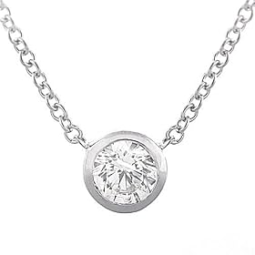 14k White Gold 1/4ct Round Bezel Set Diamond Solitaire Necklace (HI/I1) on a 14k white... by 