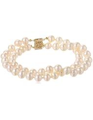 White Freshwater Cultured AA-Quality Pearl (6.5-7mm) Double-Row Bracelet with 14k Yellow Gold Clasp