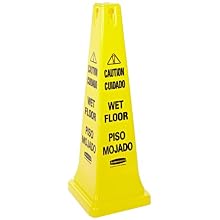 Rubbermaid Commercial Four-Sided Caution, Wet Floor Yellow Safety Cone, 12-1/4 x 12-1/4 x 36 (6276-77)