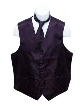 Men's Dark Purple Paisley Jacquard Suit Vest and Neck Tie Set