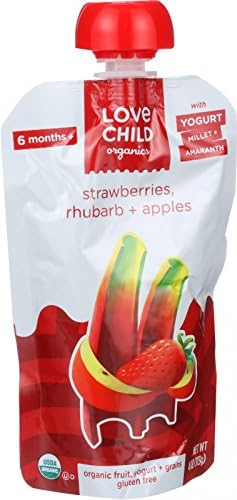 Love Child Organics Power YoRridge Baby Food - Organic - Puree - Strawberries Rhubarb and Apples - with Yogurt Millet and Amaranth - Age 6 Months Plus - 4 oz - Case of 6