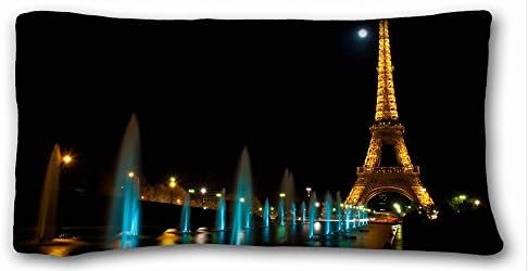 Custom Cotton & Polyester Soft ( City Eiffel city water lights fountain night ) Soft Pillow Case Cover 20*36 Inch (One Sides)Zippered Pillowcase suitable for Full-bed PC-Purple-19987