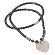 Hematite and Rose Quartz Heart Charm Pendant Necklace