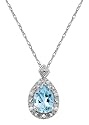 10k White Gold, December Birthstone, Blue Topaz and Diamond Pear Shaped Pendant