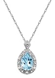 10k White Gold, December Birthstone, Coated Blue Topaz and Diamond Pear Shaped Pendant