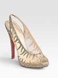 Womens Christian Louboutin Maralena CrystalCovered Mesh PeepToe Pumps  Light Gold