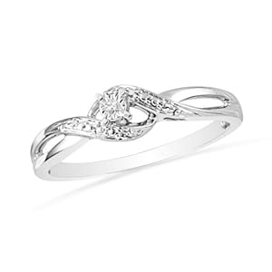 Platinum Plated Sterling Silver Round Diamond Twisted Promise Ring (0.01 Cttw)