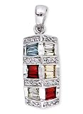 Multi-Gemstone Baguette Platinum Vermeil CZ Diamond Pendant