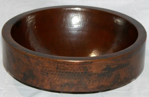 15 Round Copper Vessel Bath Sink with Apron
