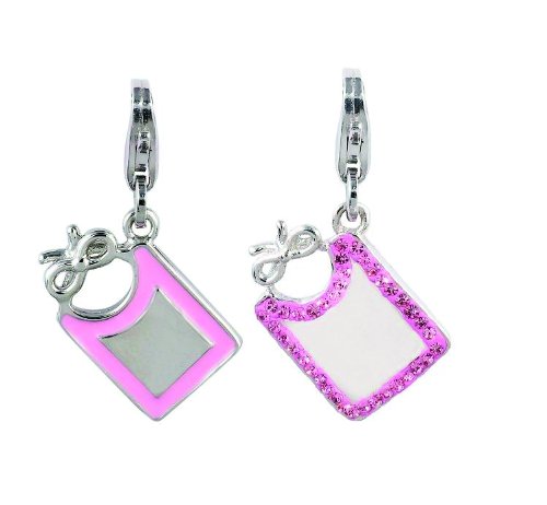 Amore & Baci Charming Life Silver Baby Bib with Pink Stones Charm - Fits On Thomas Sabo Giorgio Martello and Ti Sento