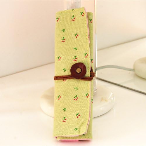 Fintlez cotton and linen floral green roll pen bag