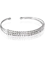 Fashion Plaza Womens 925 Sterling Silver 3 Row Shining Diso Beads Open Sized Cuff Bangle Bracelet Weights 6.3g Expandable Y40