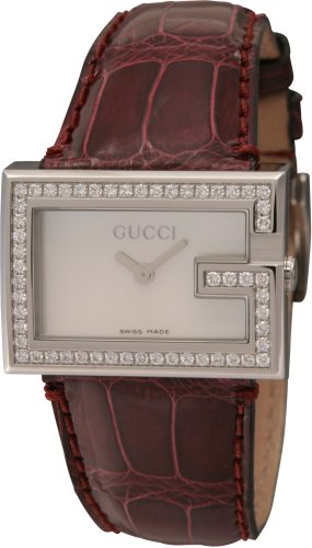 GUCCI (グッチ) 腕時計 100L YA100509 54Pダイヤ 茶クロコ革 ホワイトシェル レディース [並行輸入品]