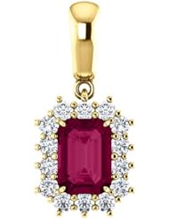 10K Yellow Gold 7.00x5.00mm Emerald Cut Rhodolite Garnet and Diamond Pendant -- LIFETIME WARRANTY