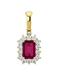 18K Yellow Gold 7.00x5.00mm Emerald Cut Rhodolite Garnet and Diamond Pendant -- LIFETIME WARRANTY