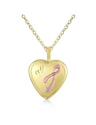 Breast Cancer Awareness Locket Style Pendant Necklace With Chain For Women 14K Yellow Gold Vermele
