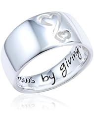 Sterling Silver "Love Grows By Giving" Double Heart Band Ring