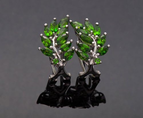 3.03 Ct Natural Chrome Diopside Rhodium-plated Sterling Silver Stud Earrings Olive