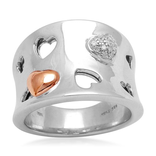 10K Rose Gold and Silver Diamond Multi-Heart Band Ring (0.04 cttw, I-J Color, I3 Clarity), Size 7