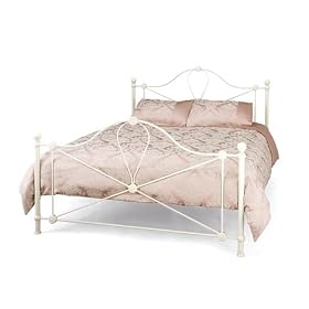 Small Double Metal Bed Frame Lyon 4Ft Glossy Ivory Small Double Bedstead
