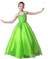 Girls Halter Lace Beaded Organza/Satin/Tulle Flower-Girl Dress/Pageant Dress/Prom Dress 